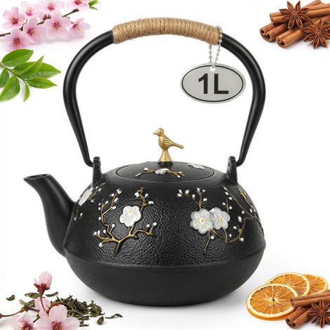 Bollitore in ghisa, nero, 1 litro + infusore in acciaio per tè ed erbe aromatiche (1/5)