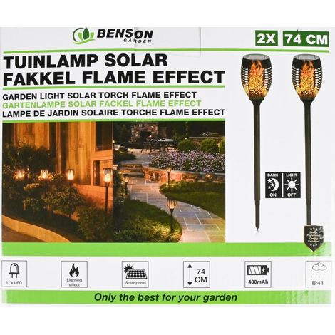 Lampe de jardin solaire. Effet flamme chaleureux qui réchauffe l'environnement et fait des économies. (1/5)
