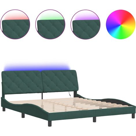 Lit double,Lit adulte,Cadre de lit avec LED sans matelas vert foncé 180x200 cm velours CFW2491658 (1/5)