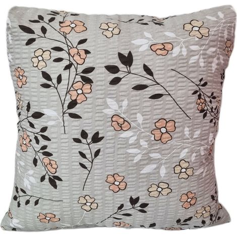 Funda de almohada de corteza de 40x40 cm, color beige, con estampado de pradera vegetal. (1/2)