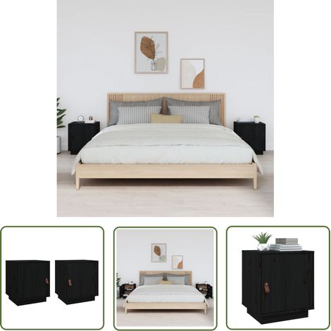 The Living Store Tables de chevet 2 pcs Noir 40x34x45 cm Bois de pin massif - Table De Chevet - Meuble De Chambre - Table Nuit - Mobilier Bois - Style Rustique (1/5)