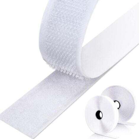 Scratch Autocollant Double Face 8M, Bande Scratch Adhésif Bande Agrippantes Adhésives Autocollant pour Tentures Murales Les Tapis 20mm (Blanc) (1/5)
