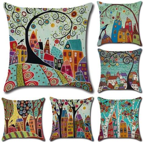 6 Stück Kissenbezüge 45x45 cm aus bedrucktem Leinen-Baumwoll-Stoff, für Bett, Sofa oder Auto.