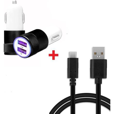 Pack chargeur de voiture - PH26 - TCL 30 5G - 2 chargeurs 5V-2,1A - Câble USB Type-C 1 m - Noir - AquaForge (1/4)