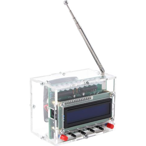Selbstbau-FM-Radio 87–108 MHz mit LCD-Bildschirm, vormontiertem Digitalempfänger und blinkender LED-Leuchte für ein Bildungsprojekt (1/5)
