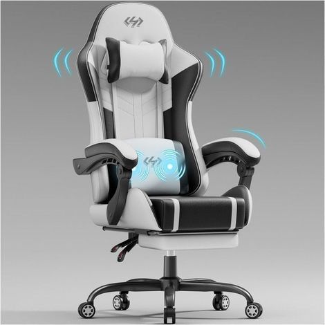 Ecofurnix, ergonomic armchair with lumbar massage cushion, adjustable backrest and footrest, black and white (1/5)