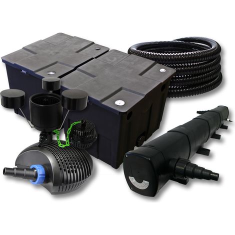SunSun Komplettset: CBF-350B Teichfilter bis 60000 L Teichfilteranlage Durchlauffilter, CTF-6000 Teichpumpe 6000l/h 40W, CUV-272 Teichklärer 72W, 25m Teichschlauch 25 mm, CSP-250 Skimmer 2500l/h 45W (1/5)
