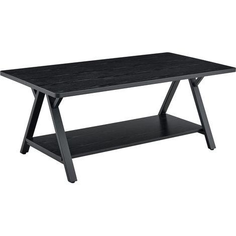 Table basse industrielle moderne avec rangement, plateau noir effet bois et structure métal, 110x57x44,5 cm (1/5)