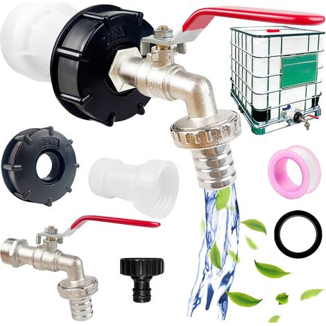 1 Kit Robinet IBC, Laiton, Raccord S60X6, Polyéthylène, Pour Cuve 1000L