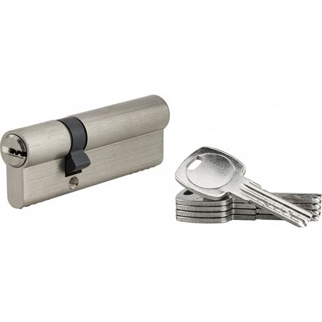 Cylindre de serrure à double entrée, 30x60mm, nickel, 5 clés réversibles - SP (1/3)