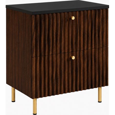 Mobile bagno Bello 60 cm su piedini, rovere noce, piano nero, maniglie dorate (1/5)