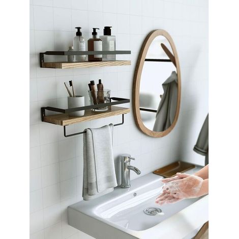 étagère Murale Lot de 2, rustiques étagère Murale avec Longueur de 42 cm, Porte-Serviettes Amovible, étagère Murale pour Salle de Bain, Salon, Chambre, Cuisine, etc (1/4)