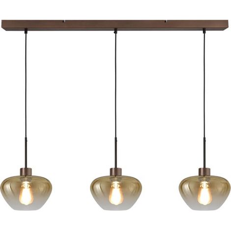 Suspension 3 lumières Genua marron avec verre doré Ø 24cm - 2971-15-15-100-3-24 (1/2)