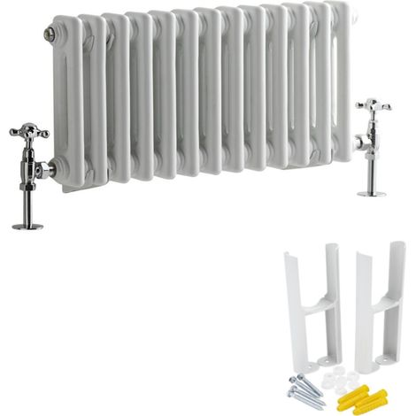 Milano Windsor White Cast Iron Style Horizontal Double Column Radiator with Feet - 300mm x 605mm (1/5)