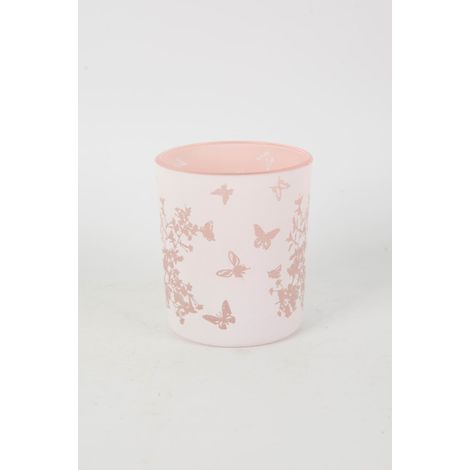 TrendLine Windlicht Schmetterlinge Glas Ø 9 x 10 cm weiß/rosa Windlicht
