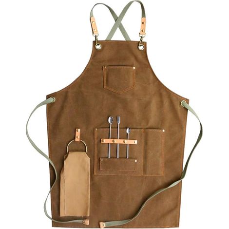 SHINING HOUSE Tablier de  de haute qualité avec poches pour coiffeur, peintre, jardinier, styliste de coiffure pour femme et homme，Kaki
