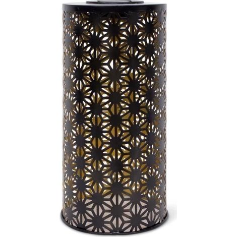 Lámpara solar - GARDEN ID Columna - Oro-Negro Ø15 H30 cm - 6 a 8h de luz - Botón de encendido/apagado - Batería recargable AAA.