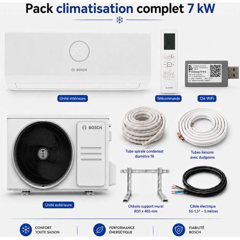 Bosch – Climatiseur monobloc réversible 7 kW – Classe A++ en froid – Technologie DC Inverter – Kit de raccordement 5 m inclus (1/5)