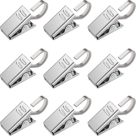 Lot de 60 pinces à rideaux en acier inoxydable, crochets, anneaux et clips pour tringle à rideaux (1/5)