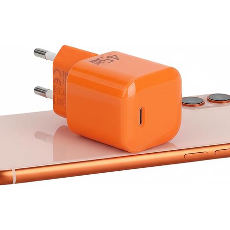 45W USB-C Charger with GaN Technology - Compact Fast Charger for iPhone 15/16/17, iPad, Samsung, MacBook & Pixel, USB-C Fast AC Adapter, Transparent Orange Design (1/5)