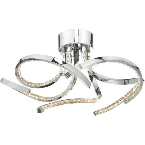 DAR ZYA - Plafonnier affleurant chrome poli et cristal LED, 5x LED (1/5)