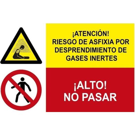 Señal combinada Riesgo de asfixia por gases, Alto no pasar SEKURECO                 Adhesivo vinilo