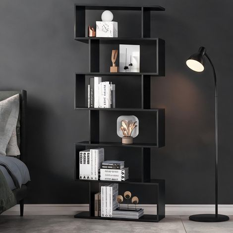 Bibliothèque étagère en bois noir 80 x 23 x 192 cm 6 niveaux (1/5)