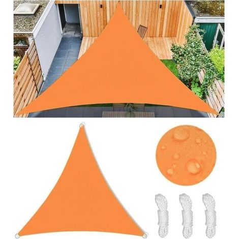 Voile d'ombrage triangulaire 3 x 3 x 3 m en PEHD respirant,protection UV 98 % pour terrasse,jardin, extérieur (orange)