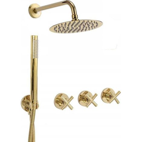 Colonne de douche encastrée Silla, ensemble de douche mécanique en laiton, design moderne, Doré (1/4)