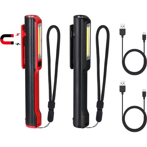 Lampe de Travail, Rechargeable COB Baladeuse LED Ultra Lumineuse avec Clip Magnétique, Lampe de poche 3W USB, 5 Modes Camping Lampe,Lampe d'inspection pour Garage, Camping, d'Urgence, etc (1/5)
