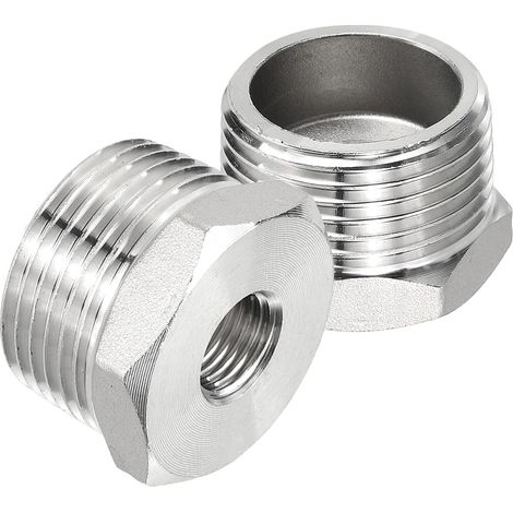 2 Pcs Réducteur Hexagonal 1" BSPT Mâle à 1/4" BSPT Femelle Argenté (1/5)
