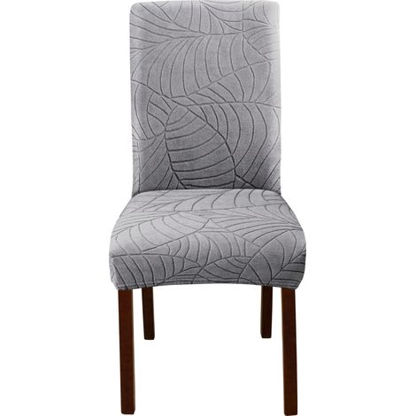 Housse de chaise gris clair avec dossier mi-haut et motif jacquard à feuilles, design décontracté pour la maison (1/5)