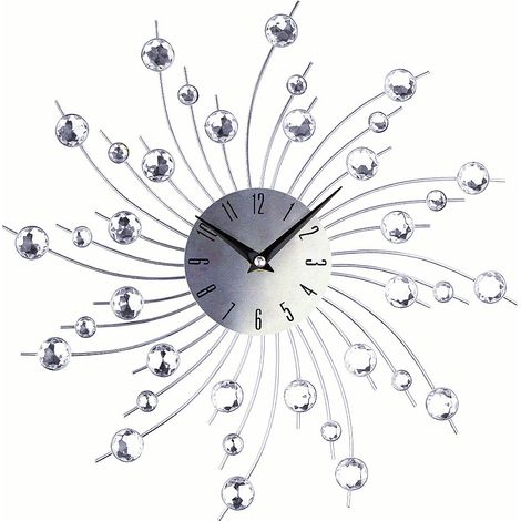 Horloge murale soleil scintillante argentée métallisée en forme de fleur pour salon ou bureau, décoration moderne et créative 3D amovible (1/5)