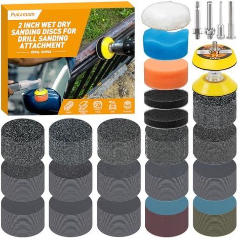331 Pièces Disque Abrasif 50mm Disques Poncage 60-10000 Grain Papier a Poncer Perceuse à l'eau et sec pour Metal, Bois, Carrosserie, Phare - (1/5)