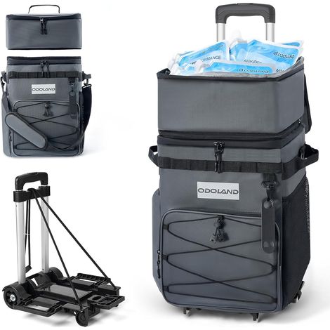 Sac Isotherme à roulettes Contient 72 Boîtes avec Packs de Glace, Double Couche, Fermeture Éclair Étanche, Chariot Glaciere à roulettes avec Poignée Pliable pour Camping Pique Niqu (1/5)