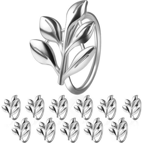 Set di 12 anelli portatovaglioli a forma di foglia, color argento, decorazione per la tavola, ideali per matrimoni, feste, cene, Giorno del Ringraziamento, Halloween, ecc. (argento) (1/4)