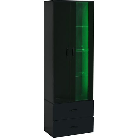 Vetrina LED da terra nera 60 x 35 x 182,5 cm in truciolare con 2 ante e 2 cassetti (1/5)