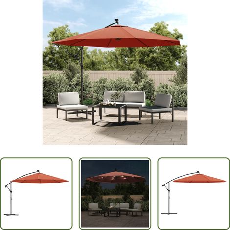 Terrakotta Sonnenschirm - Ampelschirm mit LED-Beleuchtung Stahl-Mast Terrakotta 350 cm (1/5)