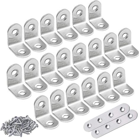Équerre métal inox 20x20mm, lot de 20 supports angle droit 90° avec 80 vis. (1/5)
