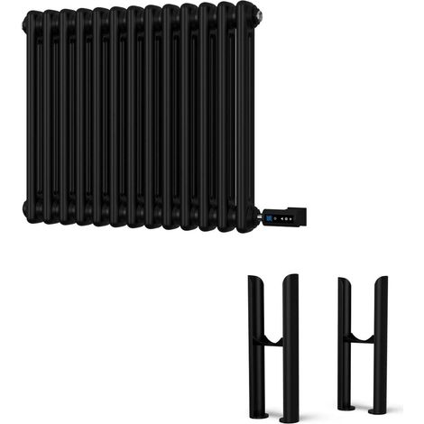 Alpha - Black Column Electric Radiator H500mm x W592mm 2 Column 300w Thermostatic WIFI - Feet Included