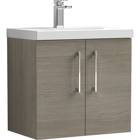 Nuie Arno Wall Hung 2-Door Vanity Unit with Basin-3 600mm Wide - Solace Oak Woodgrain (1/5)