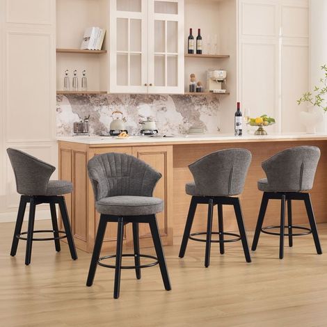 Lot de chaises chaise repas en tissu rembourré 2 pièces accoudoirs repose-pieds assise coque gris (1/5)