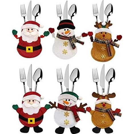 6 pièces Porte-Couverts de Costume de Noël, élan du père Noël Bonhomme de Neige, décoration de Table-Fei Yu (1/5)