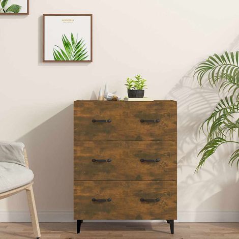 Aparador de madera de ingeniería roble ahumado 69,5x34x90 cm (1/4)