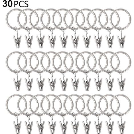 30 anillas para cortinas con clips, clips resistentes para cortinas, ganchos en soporte de barra de tensión, ojales metálicos de diámetro interior, colgadores decorativos para cortinas de ventana, col (1/5)