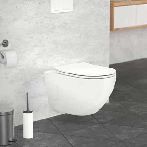 ECD Germany Spülrandloses Hänge WC Weiß glänzend lang 52cm, Toilette aus Keramik mit Antibakterieller Oberfläche, Abnehmbarer WC Sitz aus Duroplast mit Absenkautomatik Softclose, Wand-WC Tiefspüler-WC (1/5)