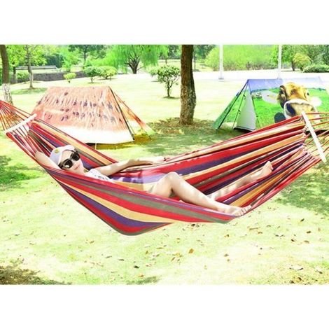 Hamac double en toile rouge 260 x 80 cm avec support - Marque - Modèle - Adulte (1/5)