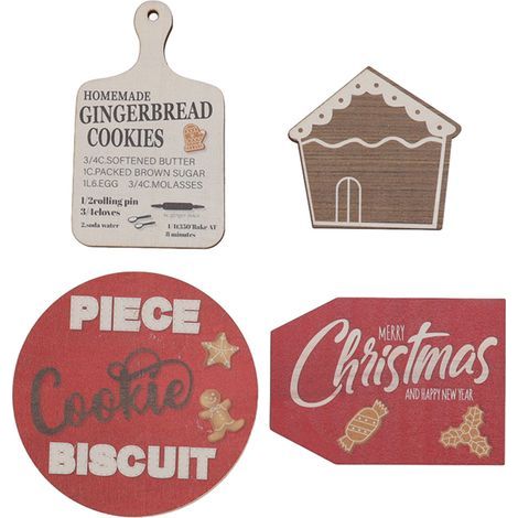 4 Pièces Panneaux Bois Déco Noël Plateau Biscuits Cookies Plateau Rustique Maison Fête (1/5)