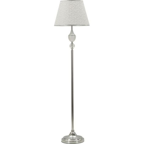 Lampada da terra Kody in ferro argento con paralume in tessuto bianco