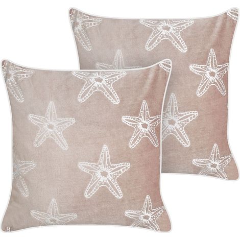 Set of 2 Decorative Cushions CERAMIUM Velvet 45 x 45 cm Pastel Pink Floral Pattern
